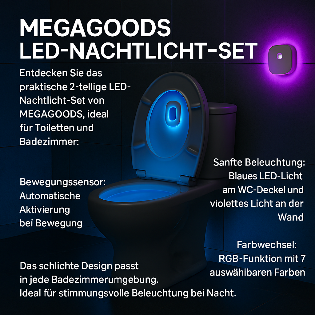 2er Set WC LED Nachtlicht mit Bewegungssensor RGB 7 Farben DE.