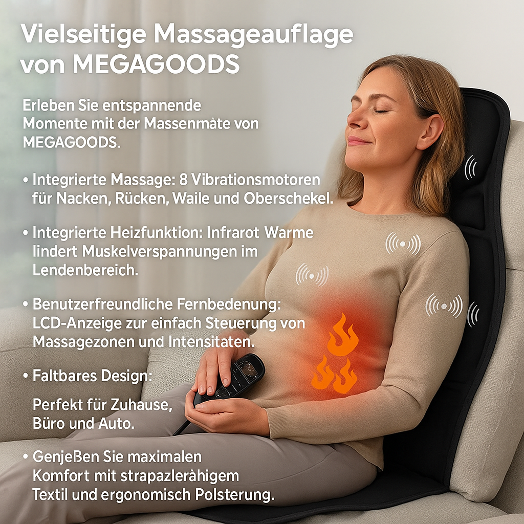 Massageauflage elektrisch mit Infrarot Wärme Ganzkörper Nacken Rücken DE.