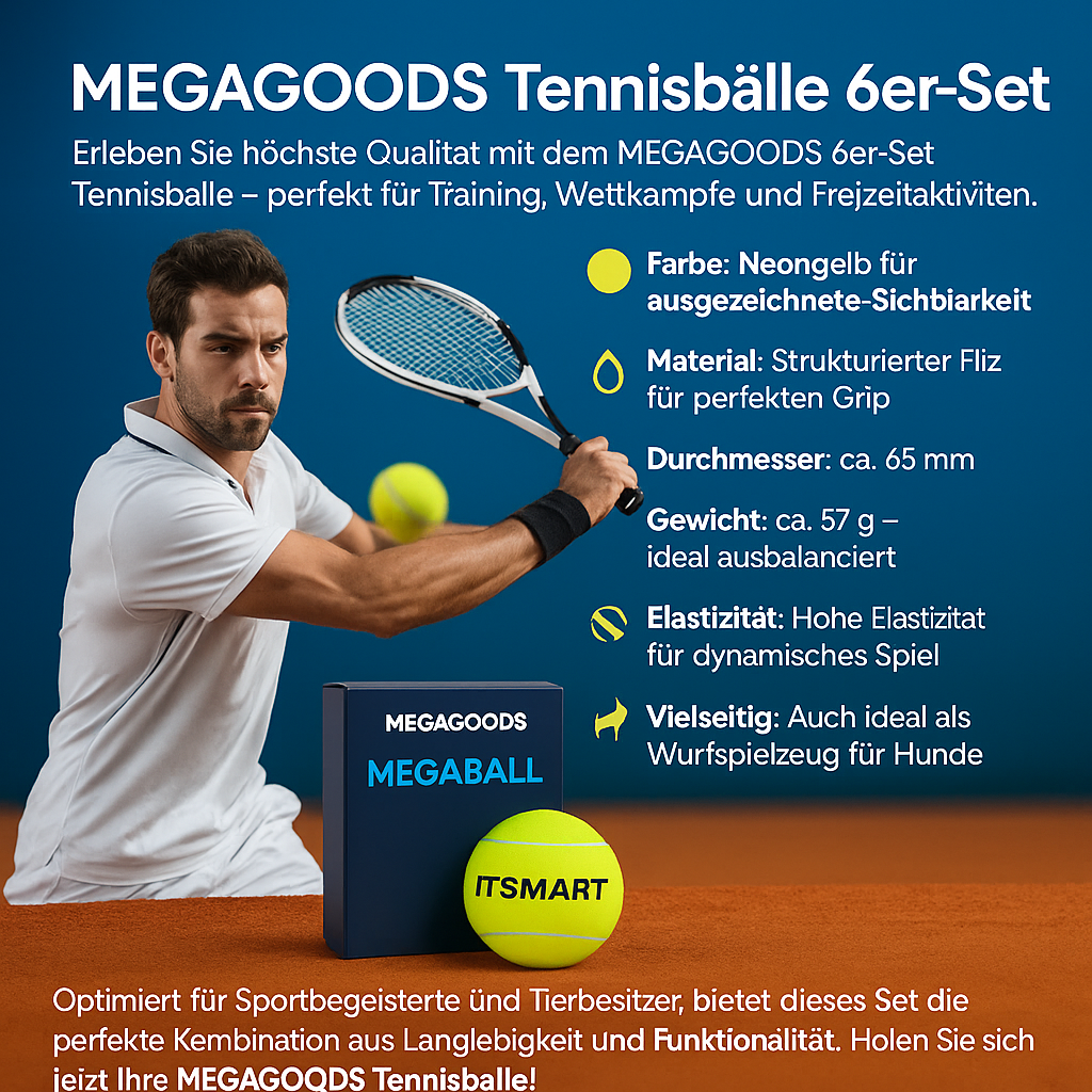 6er Set Tennisbälle mit Netzbeutel für Training und Hundespiel DE.