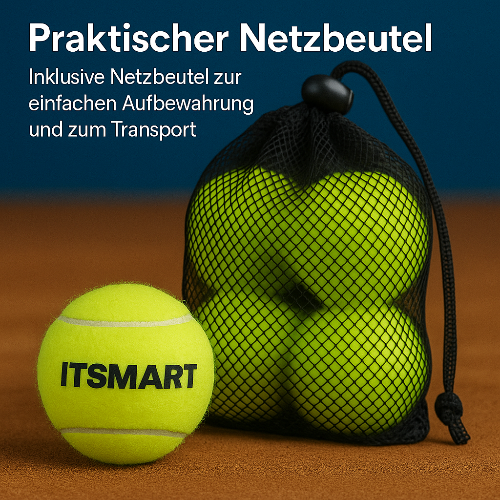 6er Set Tennisbälle mit Netzbeutel für Training und Hundespiel DE.