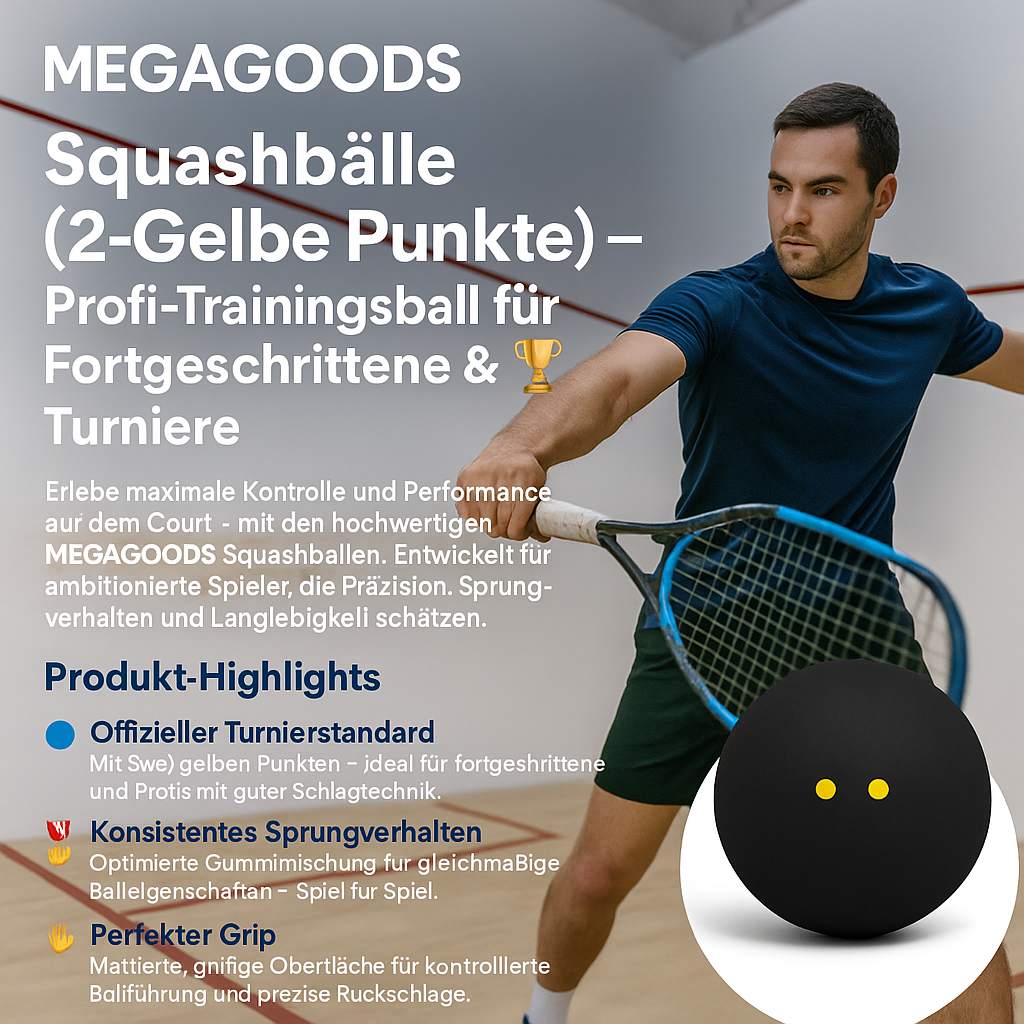 Squashball Doppel-Gelber Punkt Turnier Trainingsball langsam 2 Stück DE.