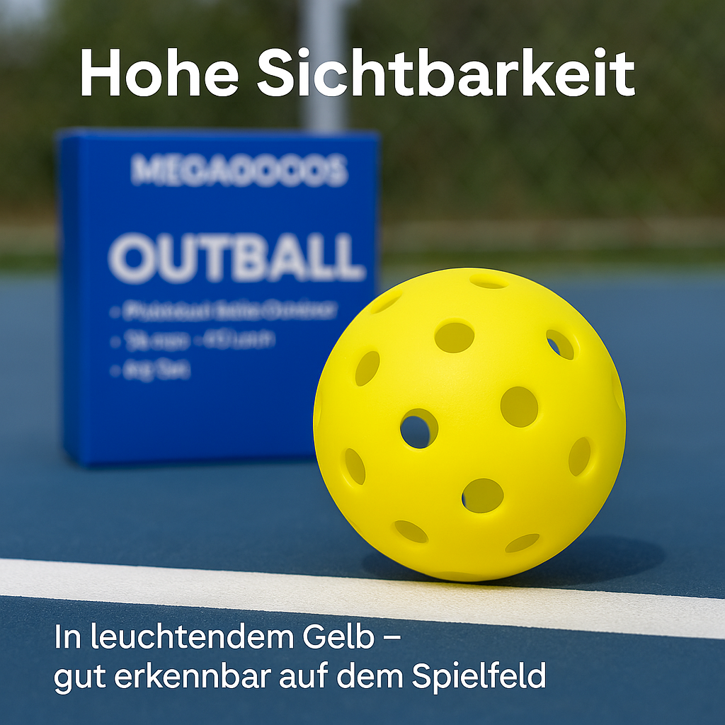 Pickleball Bälle Outdoor 74 mm 40 Loch 6er Set Turnierqualität 26 g DE.