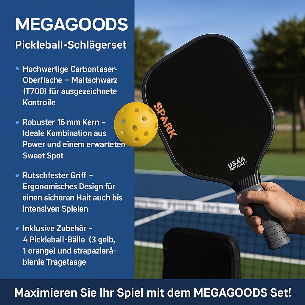 Pickleball Schläger Carbon 16 mm Griff rutschfest USAPA konform DE.