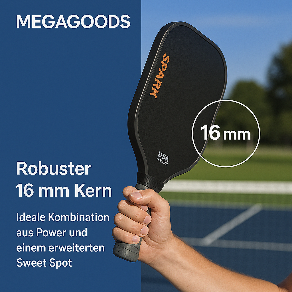 Pickleball Schläger Carbon 16 mm Griff rutschfest USAPA konform DE.