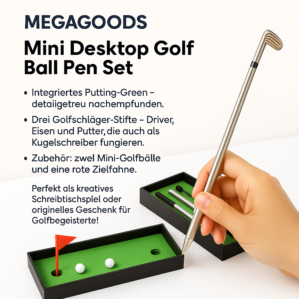 Golf Schreibtischspiel Set mit 3 Kugelschreiber Schlägern Zubehör DE.