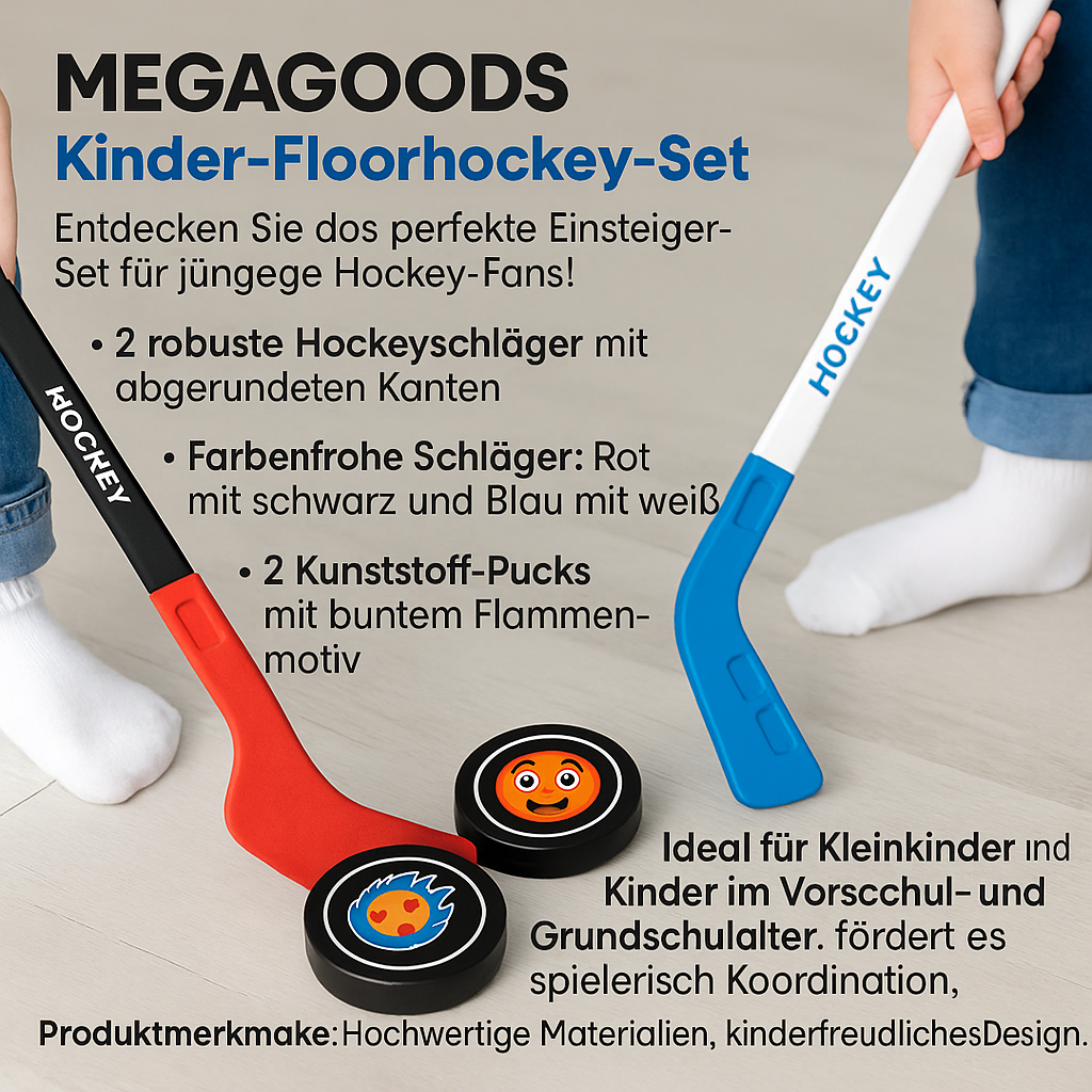 Kinder Hockey Set mit Schlägern Puck Ball Indoor Outdoor Spielzeug DE.