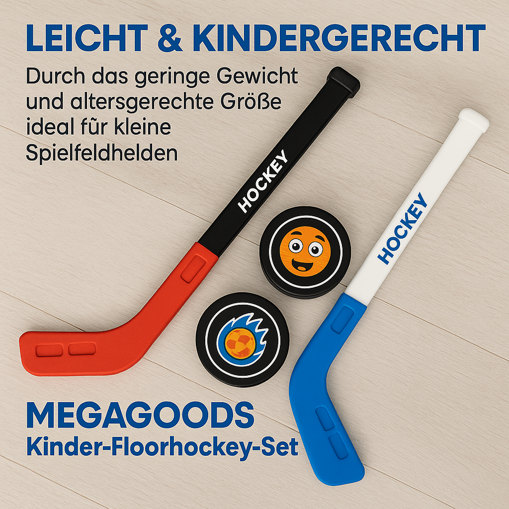 Kinder Hockey Set mit Schlägern Puck Ball Indoor Outdoor Spielzeug DE.