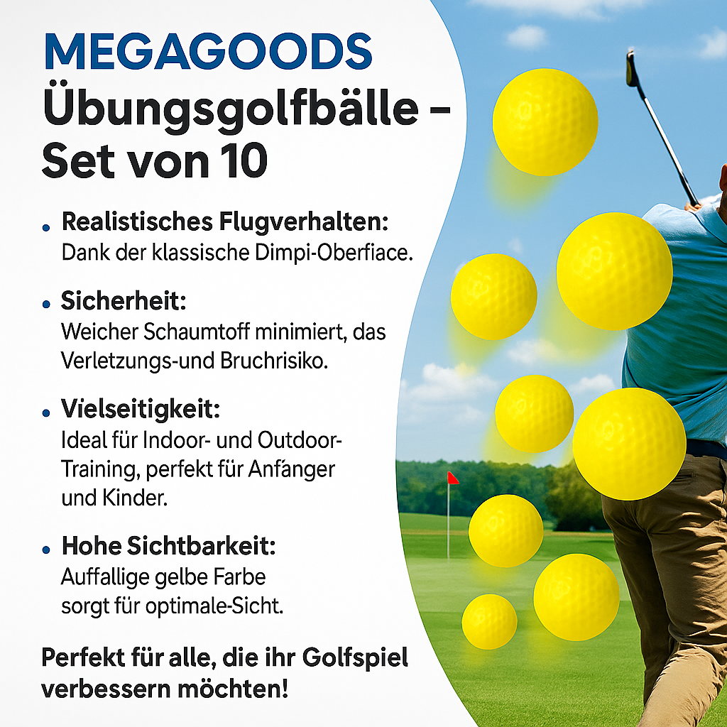 10er Set Schaumstoff Golfbälle weich Training Indoor Outdoor DE.