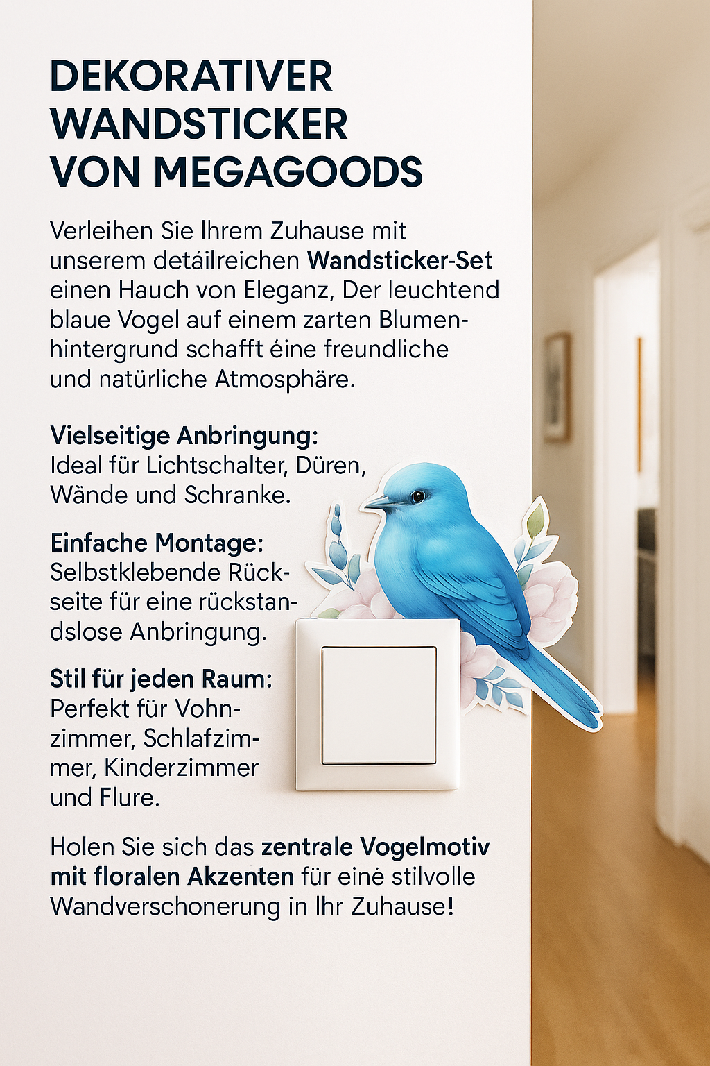 3er Set Wandsticker Vogel Pflanze Blume Deko fürs Kinderzimmer DE.