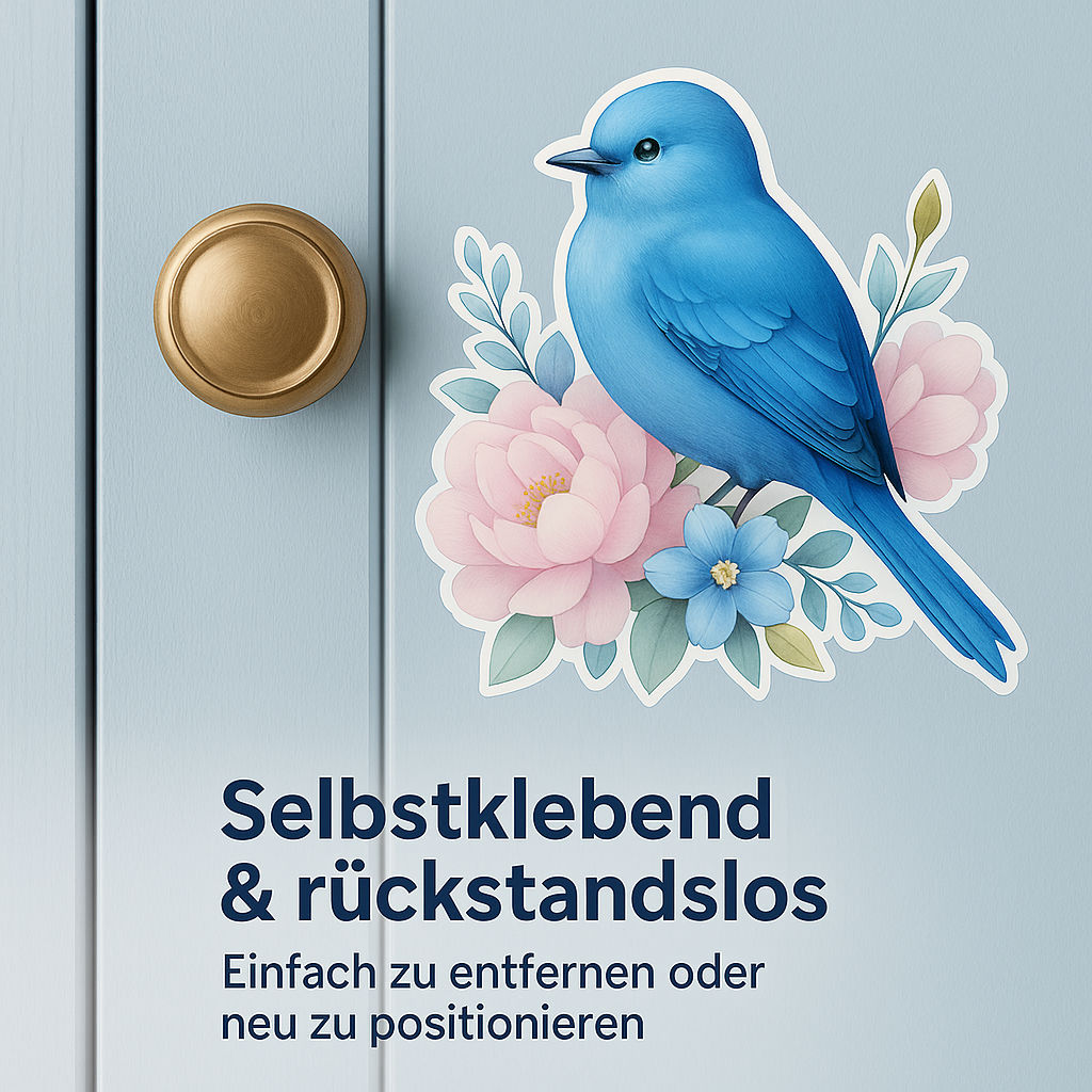 3er Set Wandsticker Vogel Pflanze Blume Deko fürs Kinderzimmer DE.