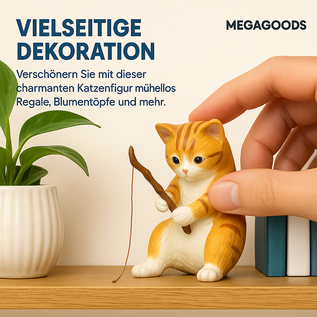 Dekofigur Angelnder Kater im Mini-Aquarium Landschaft Deko Büro DE.