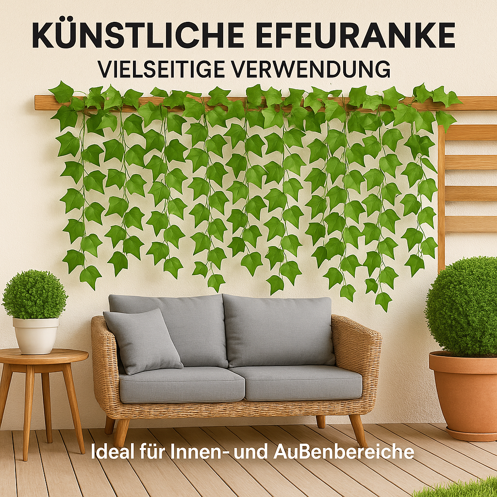 Künstliche Efeugirlande 50 m Grünpflanze Hängedeko Garten Hochzeit DE.