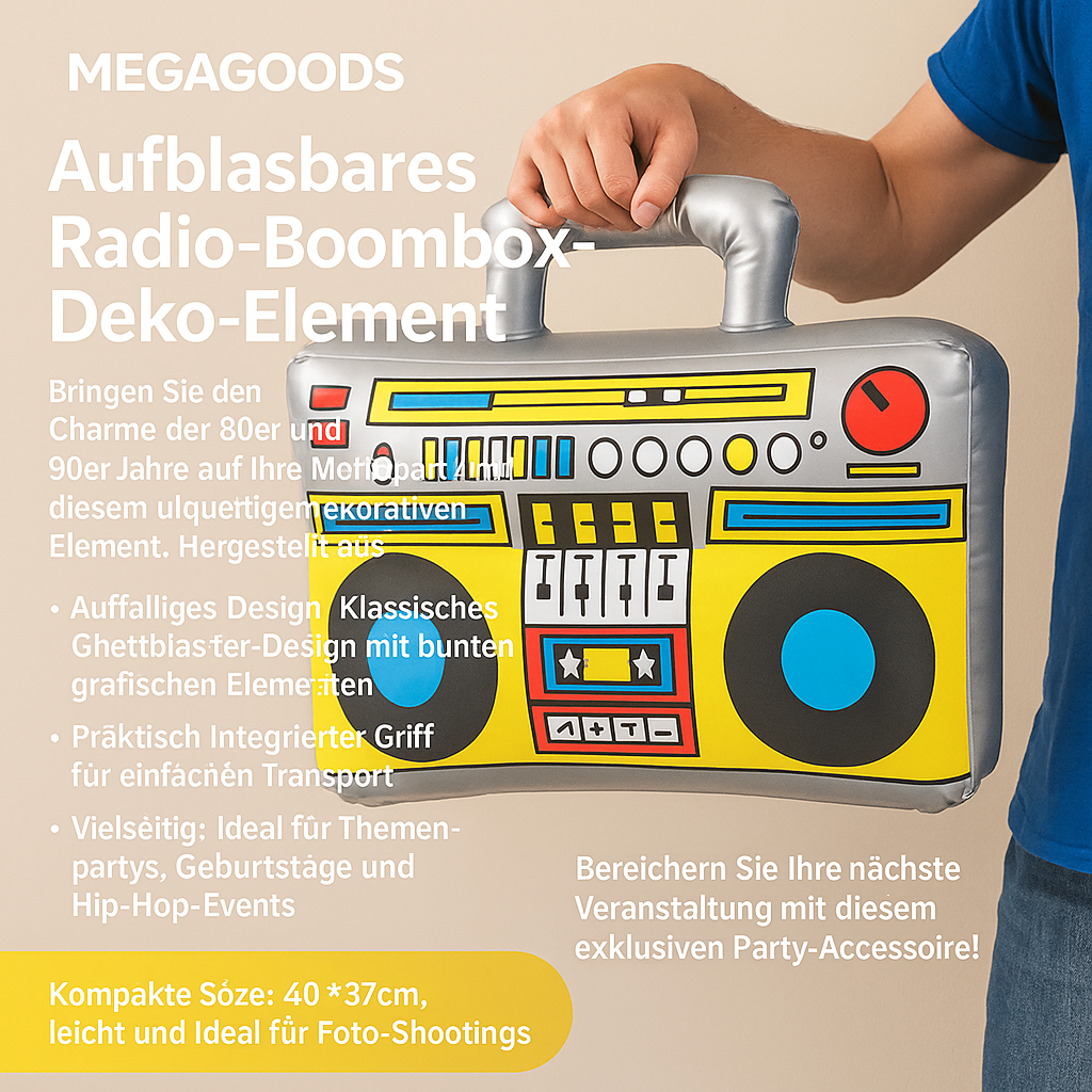 Aufblasbare Boombox mit Mikrofonen 80er 90er Party Deko Hip Hop DE.