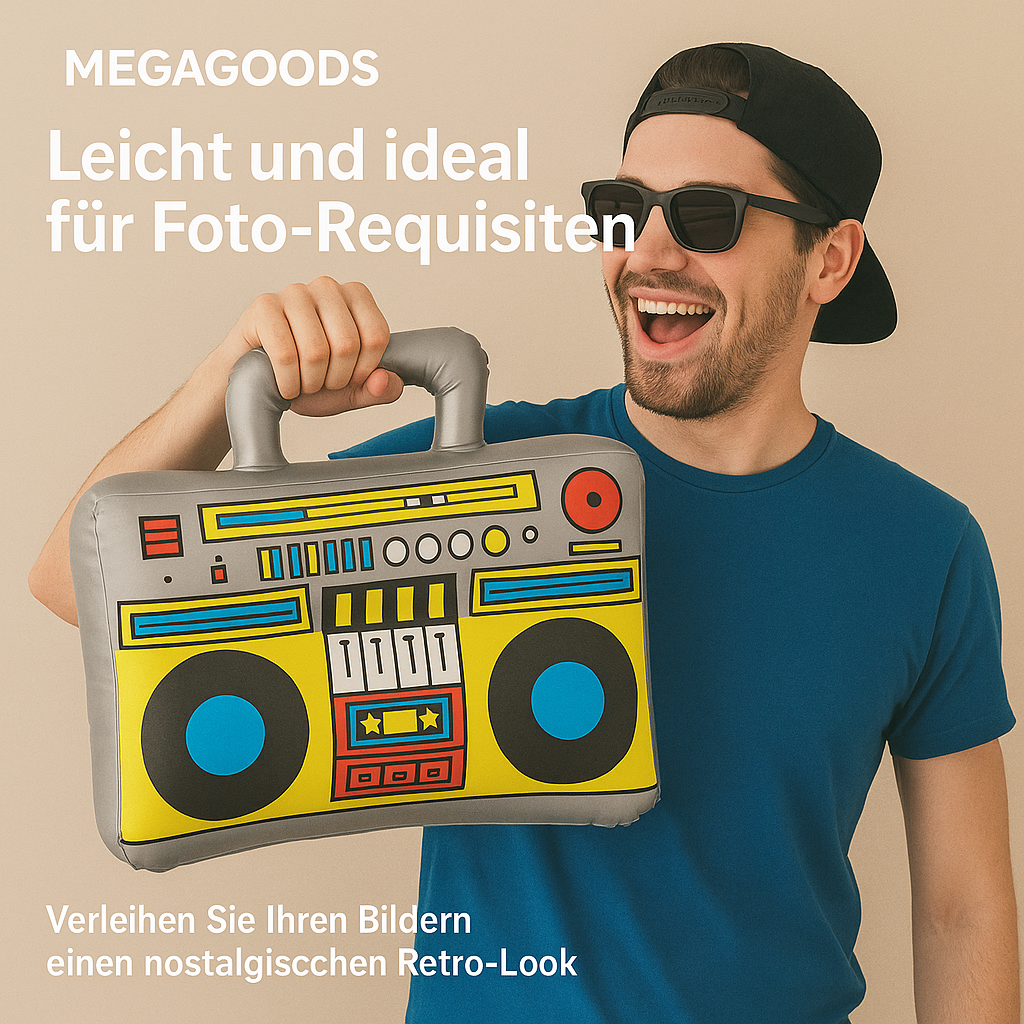 Aufblasbare Boombox mit Mikrofonen 80er 90er Party Deko Hip Hop DE.