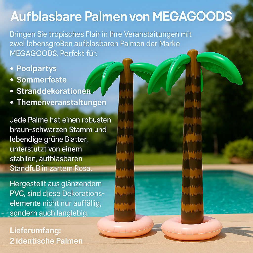 2er-Set aufblasbare Palmen Deko XXL für Pool Strand Party 180 cm DE.