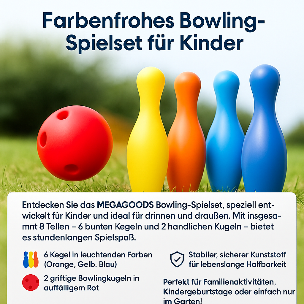 Kinder Bowling Set groß für drinnen und draußen Familienspiel DE.
