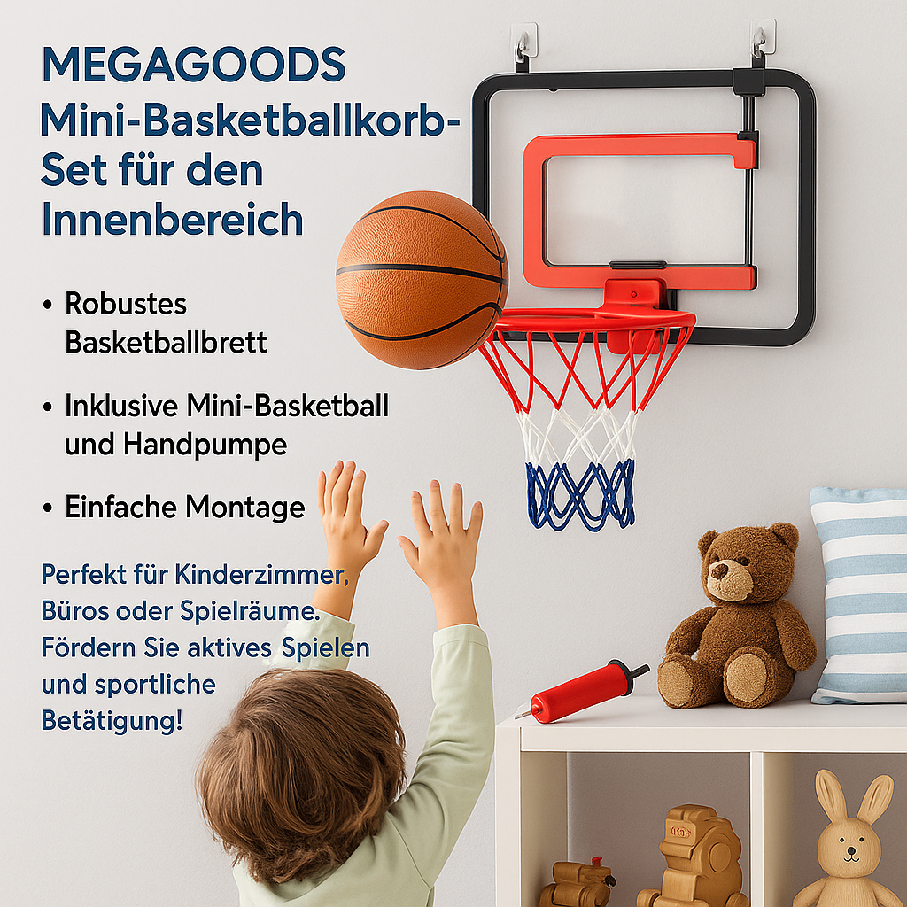 Kinder Basketballkorb Set für drinnen mit Wandhalterung höhenverstellbar DE.