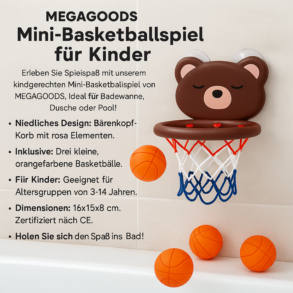 Kinder-Badespielzeug Basketballkorb mit Bär Ballspiel für Badewanne DE.