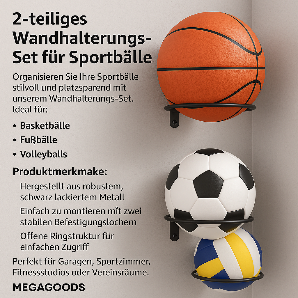 2er Set Wandhalterung Metall für Basketbälle Fußbälle Volleybälle DE.