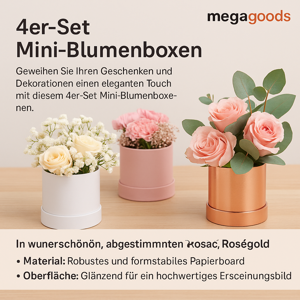4er Set runde Mini Blumenboxen Deko Geschenkbox Hochzeit Valentinstag DE.