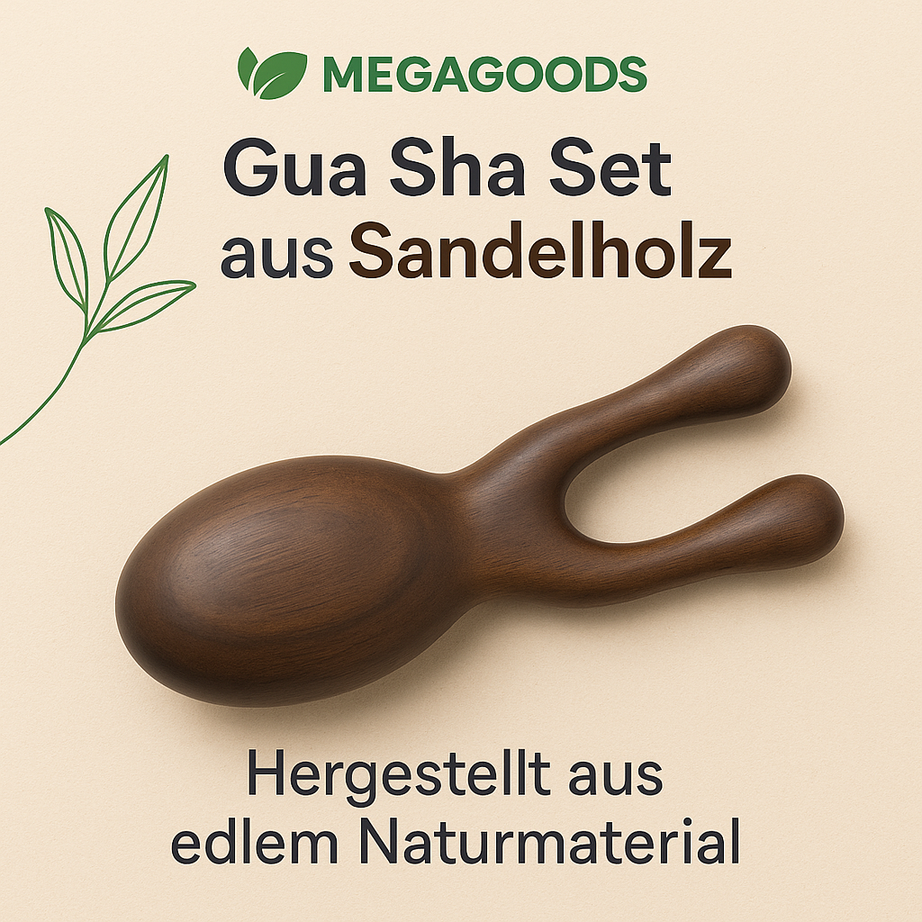 Gua Sha Set aus Sandelholz zur Gesichtsmassage und Akupressur DE.