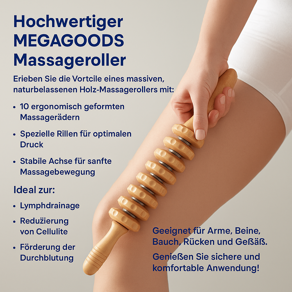 Holz Massage Roller gegen Cellulite zur Lymphdrainage und Körperformung DE.