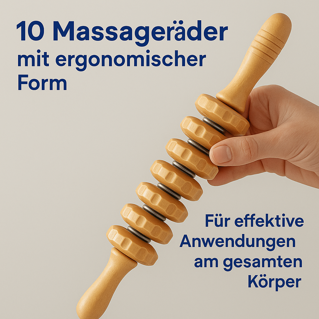 Holz Massage Roller gegen Cellulite zur Lymphdrainage und Körperformung DE.
