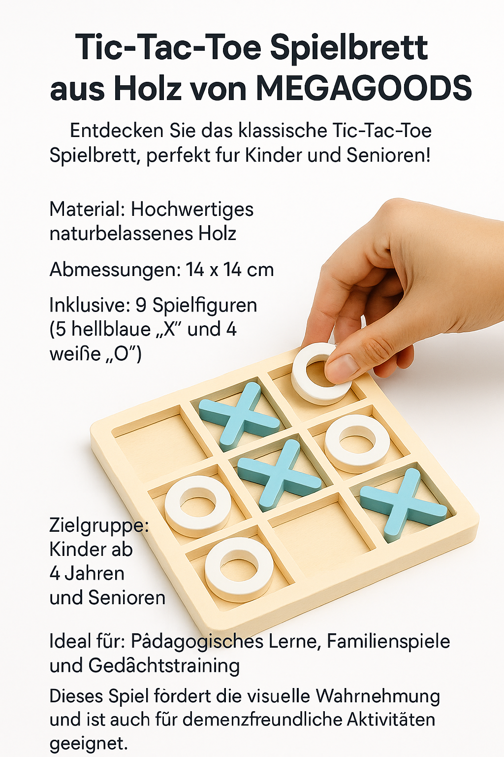 Holzspiel Tic Tac Toe Xo Spielbrett für Kinder Senioren Denkspiel DE.