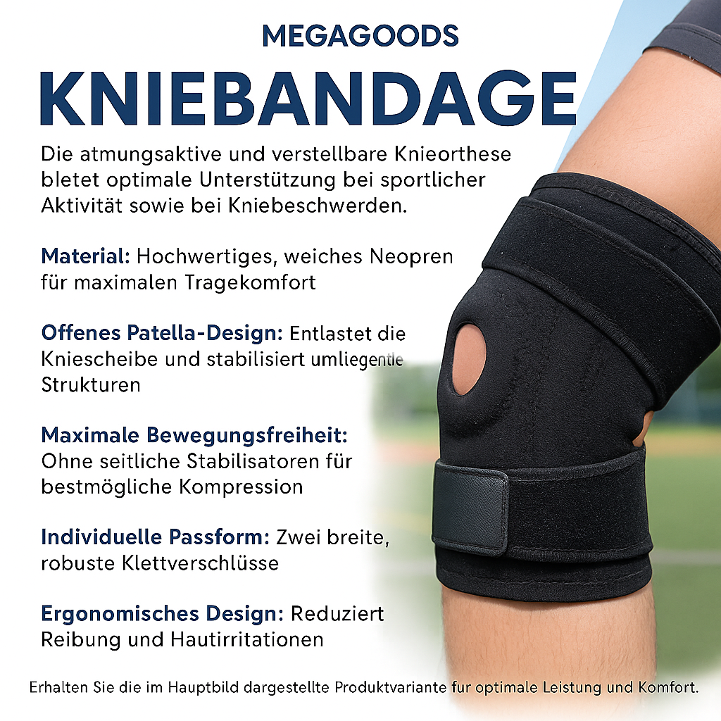Kniebandage atmungsaktiv verstellbar ohne Schiene für Sport und Schmerz DE.