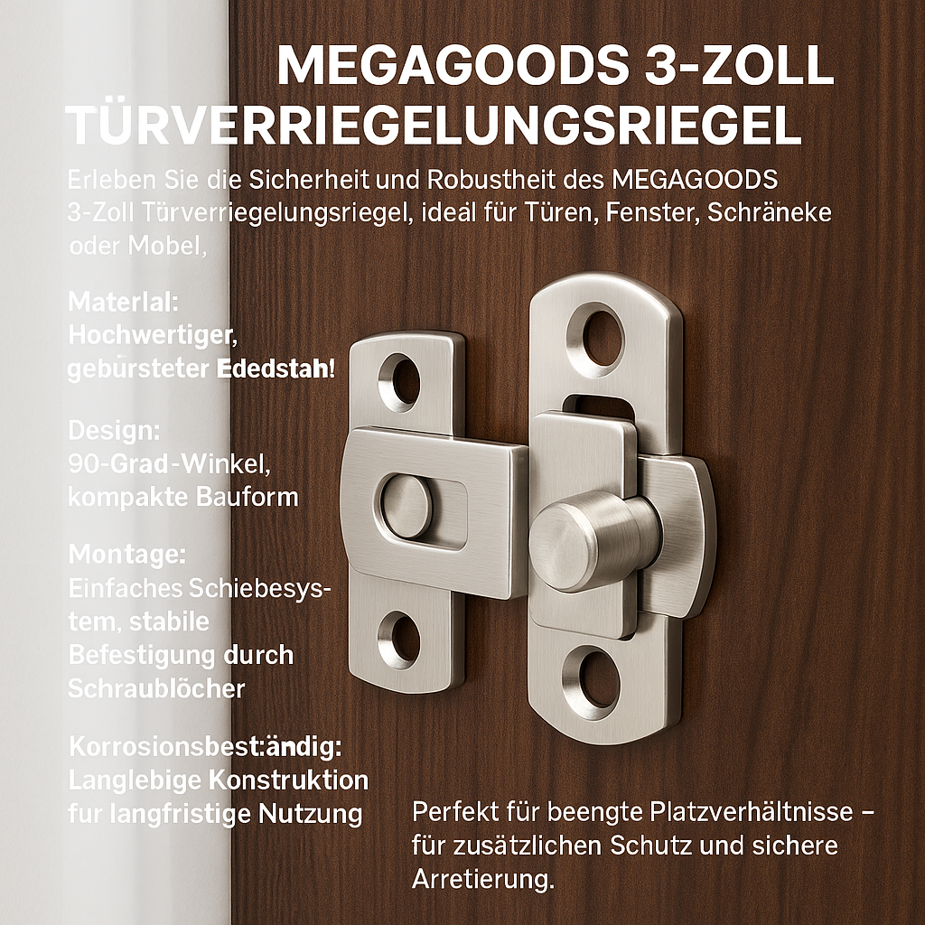 Tür Riegel Schloss 90° Winkelriegel 3 Zoll Schieberiegel Edelstahl DE.