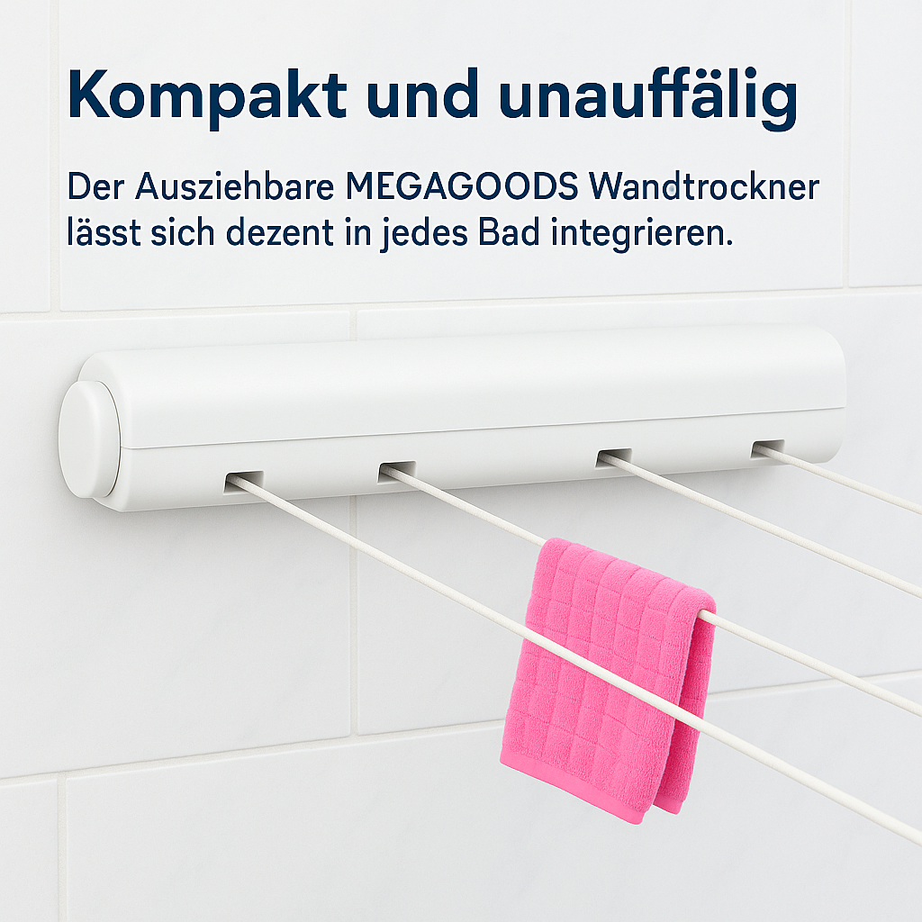 Ausziehbare Wand-Wäscheleine für Bad innen unsichtbar Trockenhalter DE.