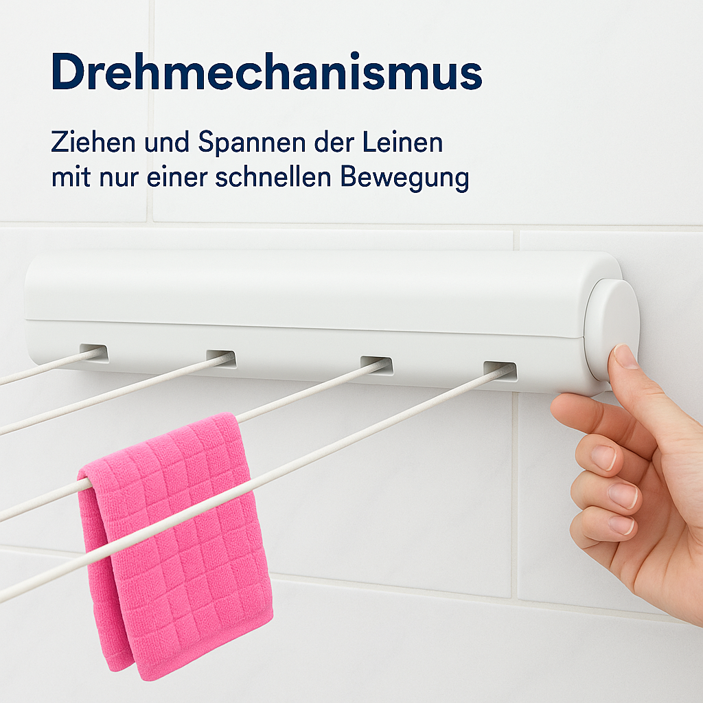 Ausziehbare Wand-Wäscheleine für Bad innen unsichtbar Trockenhalter DE.