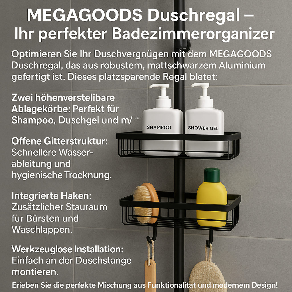 Duschregal Alu Wandkorb höhenverstellbar für Shampoo Seife Bad DE.