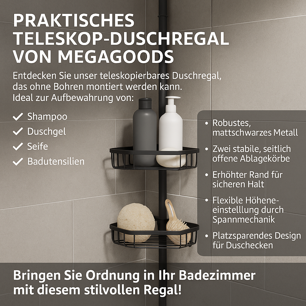 Duschregal ohne Bohren ausziehbar Ablage Duschablage Bad Zubehör DE.