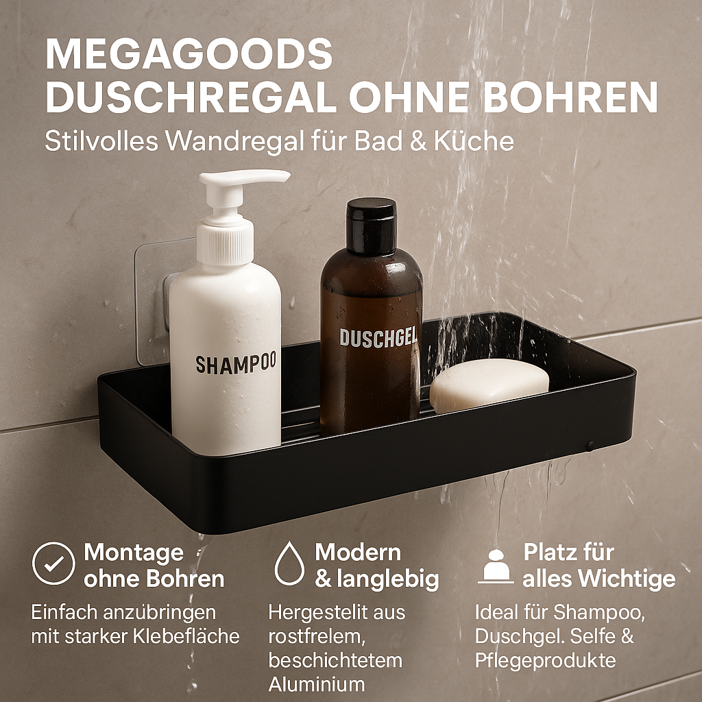 Badezimmer Regal ohne Bohren Aluminium Wandkorb rechteckig Aufbewahrung DE.
