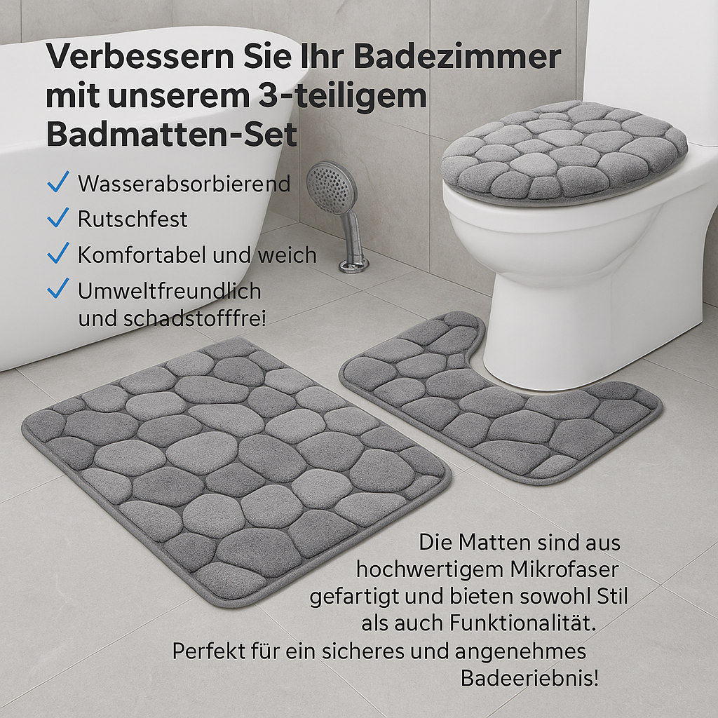 Badematten Set 3-teilig Steinoptik rutschfest wasserabsorbierend DE.