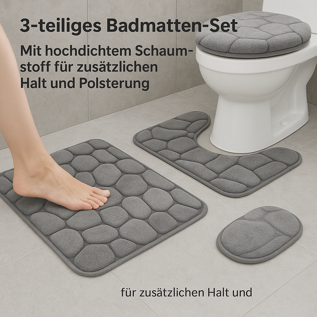 Badematten Set 3-teilig Steinoptik rutschfest wasserabsorbierend DE.
