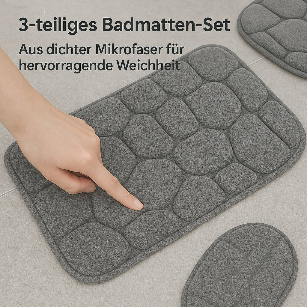 Badematten Set 3-teilig Steinoptik rutschfest wasserabsorbierend DE.