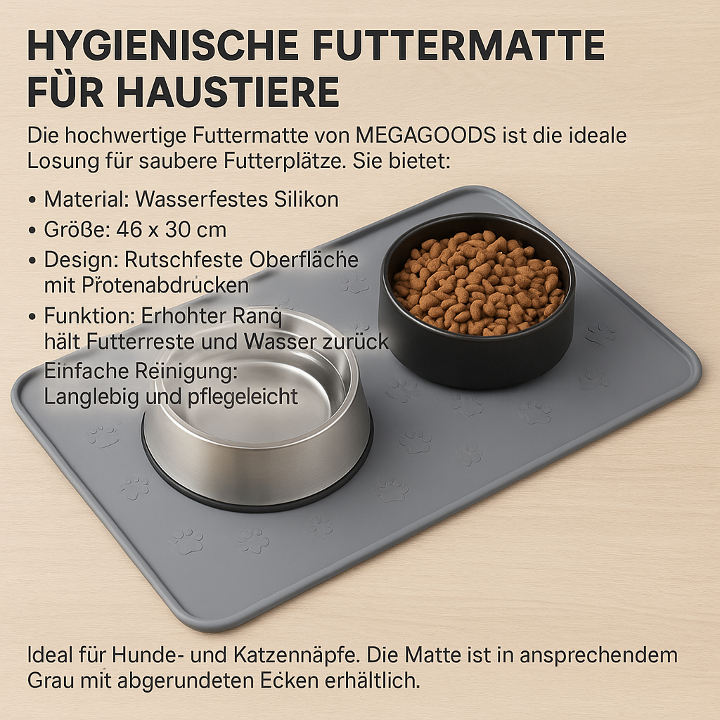 Wasserdichte Silikon Napfunterlage 46x30 cm für Hunde und Katzen DE.