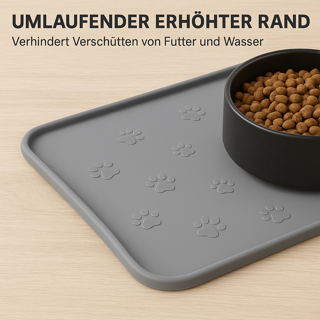 Wasserdichte Silikon Napfunterlage 46x30 cm für Hunde und Katzen DE.