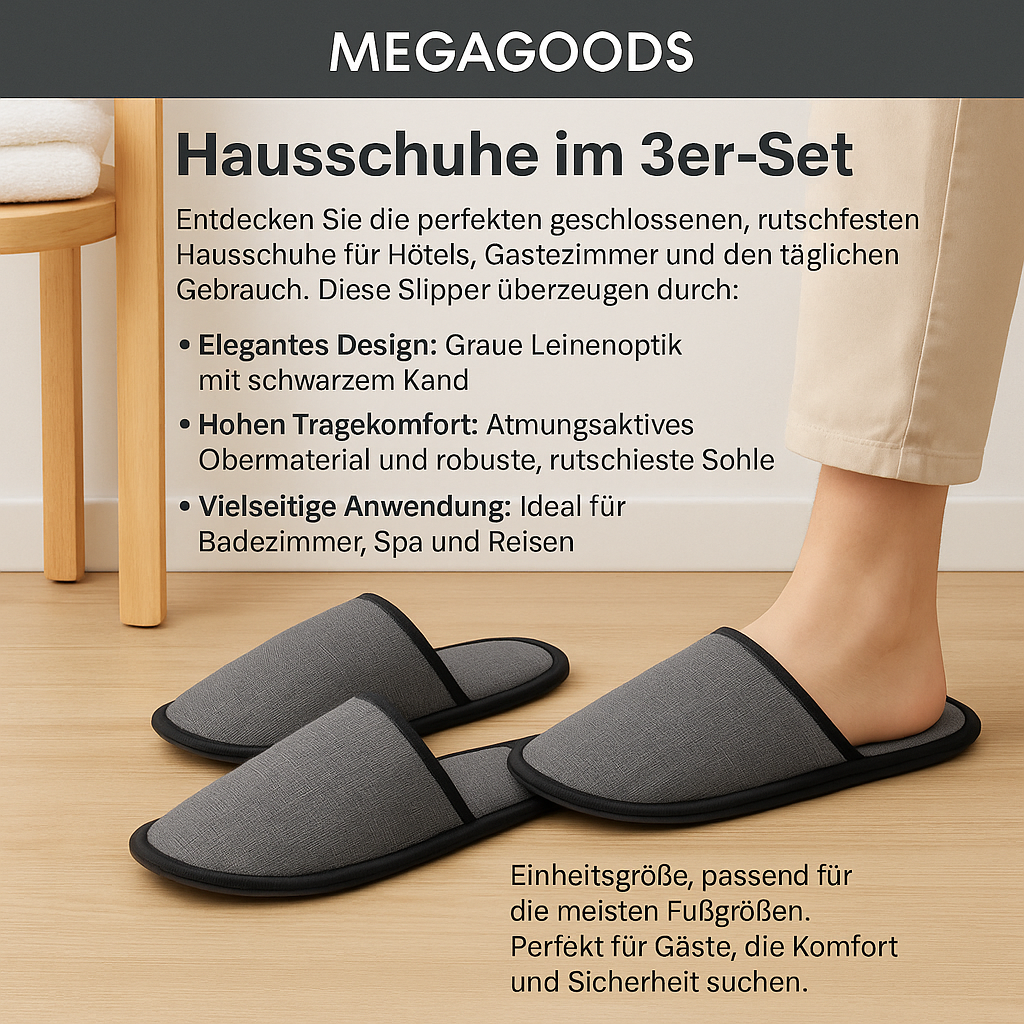 3er-Set Hotel Hausschuhe rutschfest geschlossen Einweg Gäste DE.