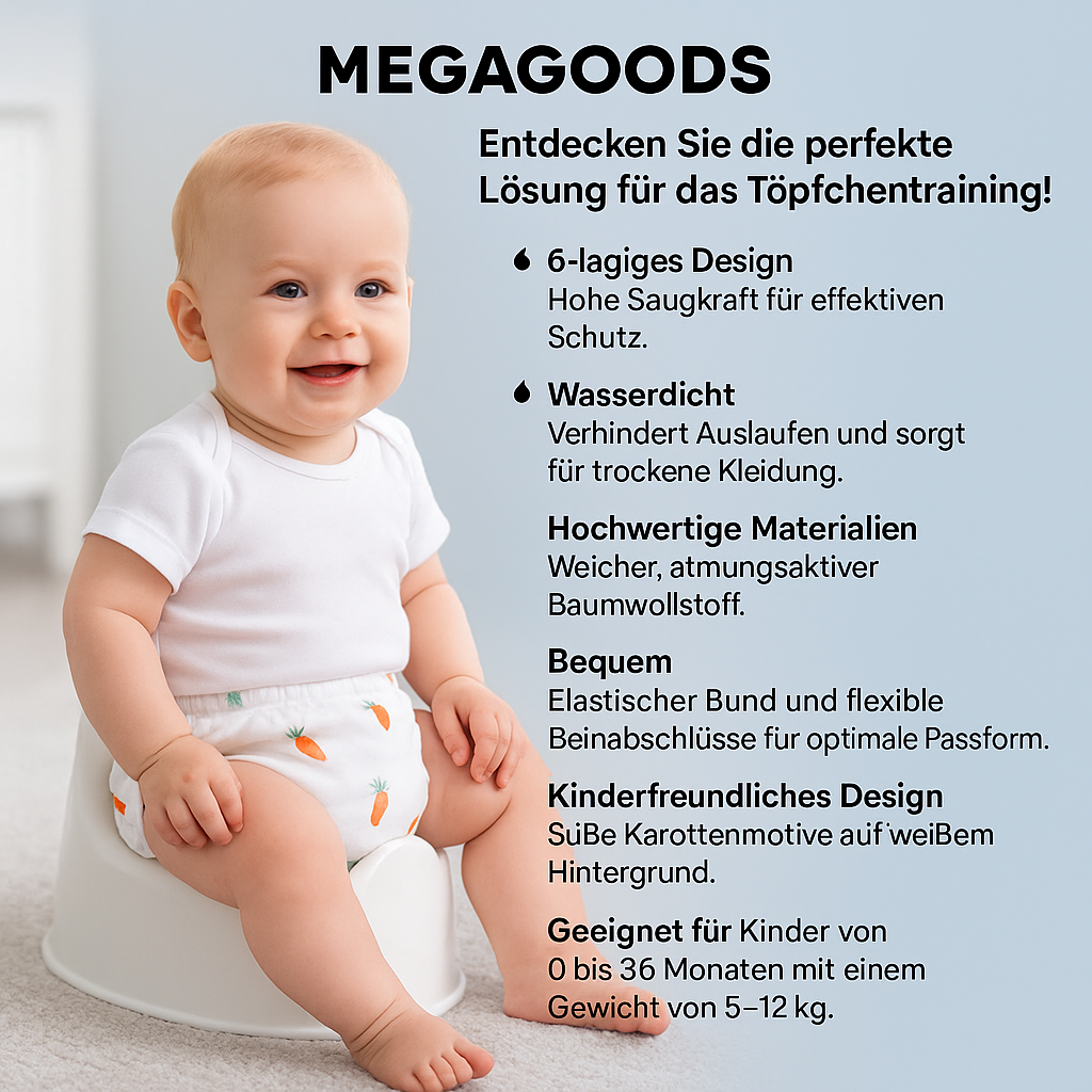 Baby Trainingshose wasserdicht 6 Lagen Baumwolle wiederverwendbar DE.