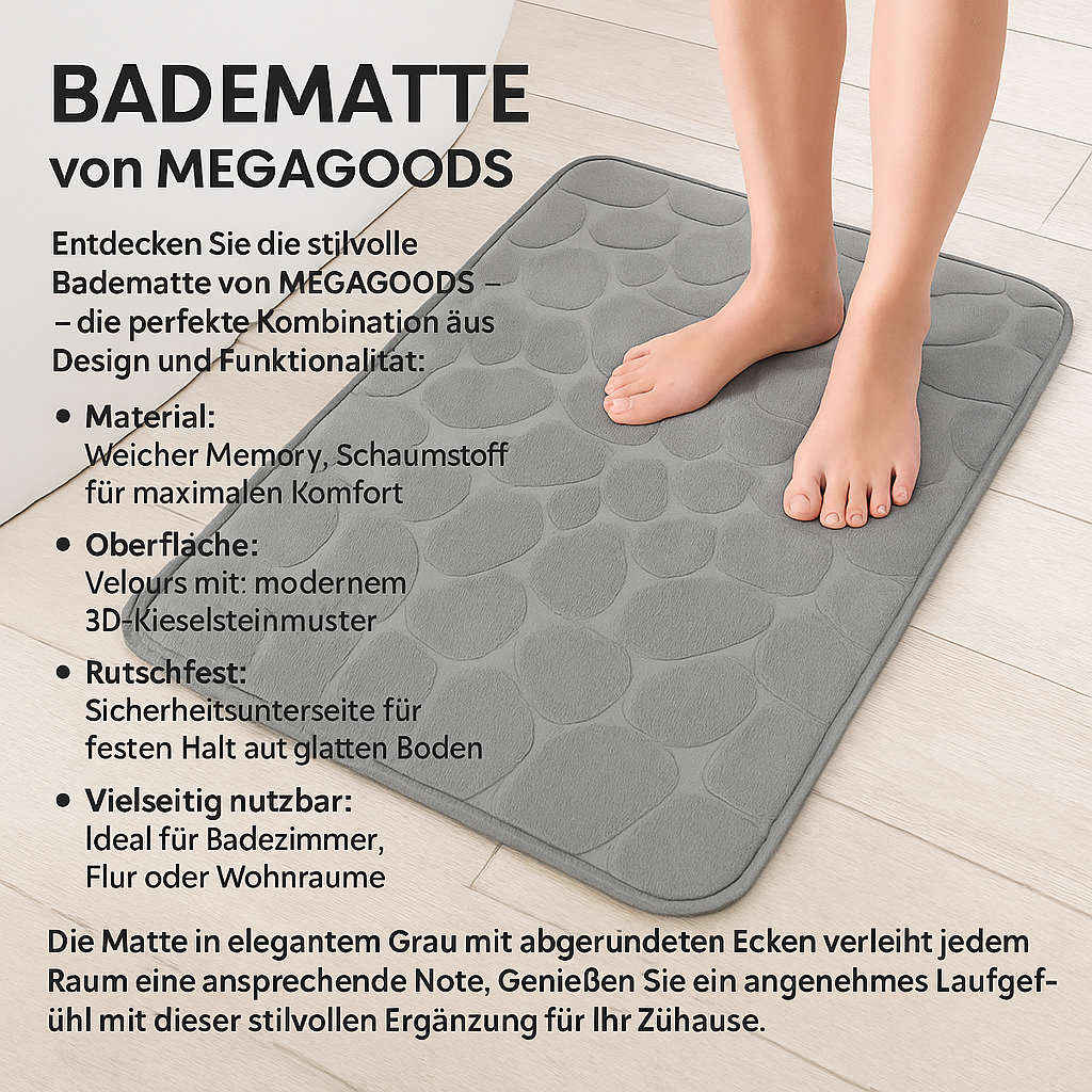 Badematte Memory Foam rutschfest Velours mit Steinmuster 60x40 cm DE.