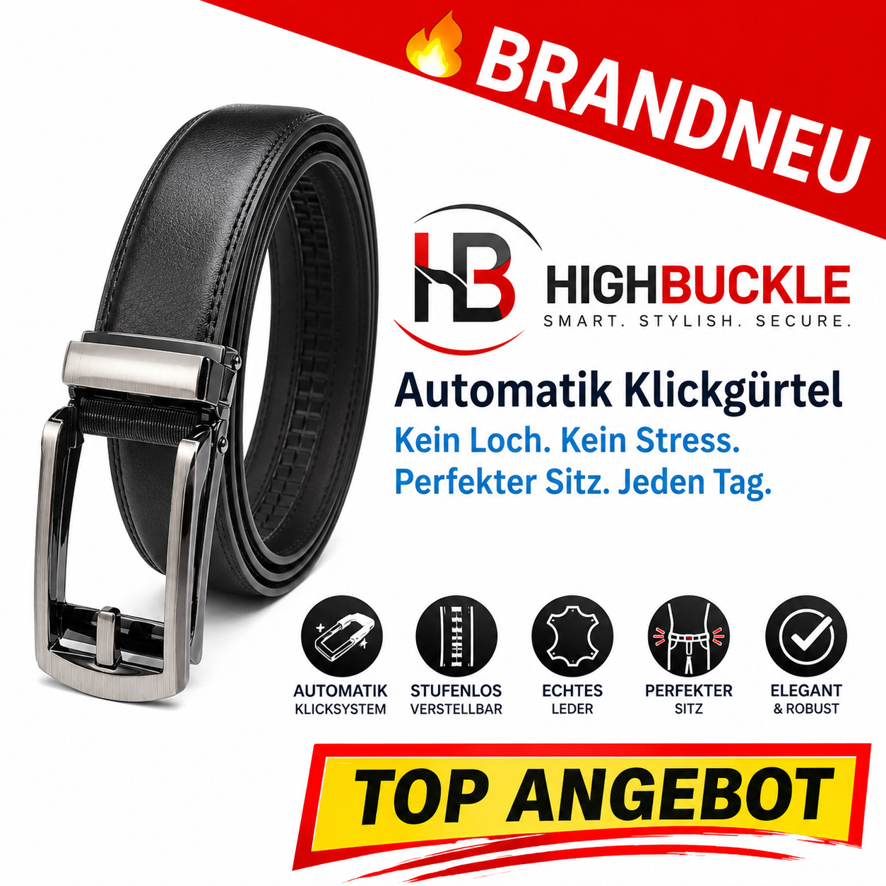 Highbuckle™ Herren Automatik Gürtel Leder Klickgürtel Ohne Löcher verstellbar