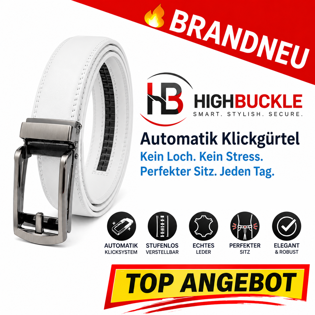 Highbuckle™ Herren Automatik Gürtel Leder Klickgürtel Ohne Löcher verstellbar