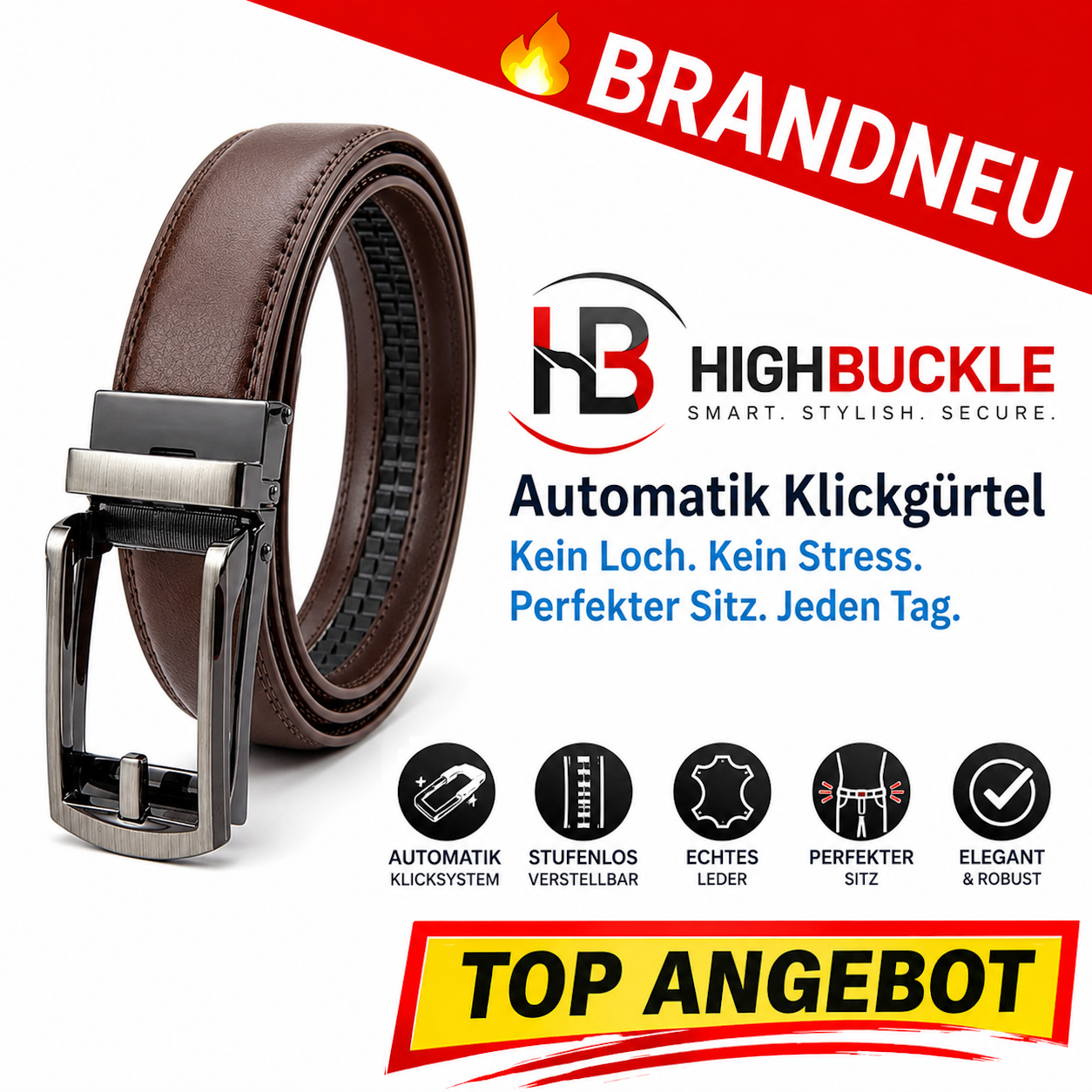Highbuckle™ Herren Automatik Gürtel Leder Klickgürtel Ohne Löcher verstellbar