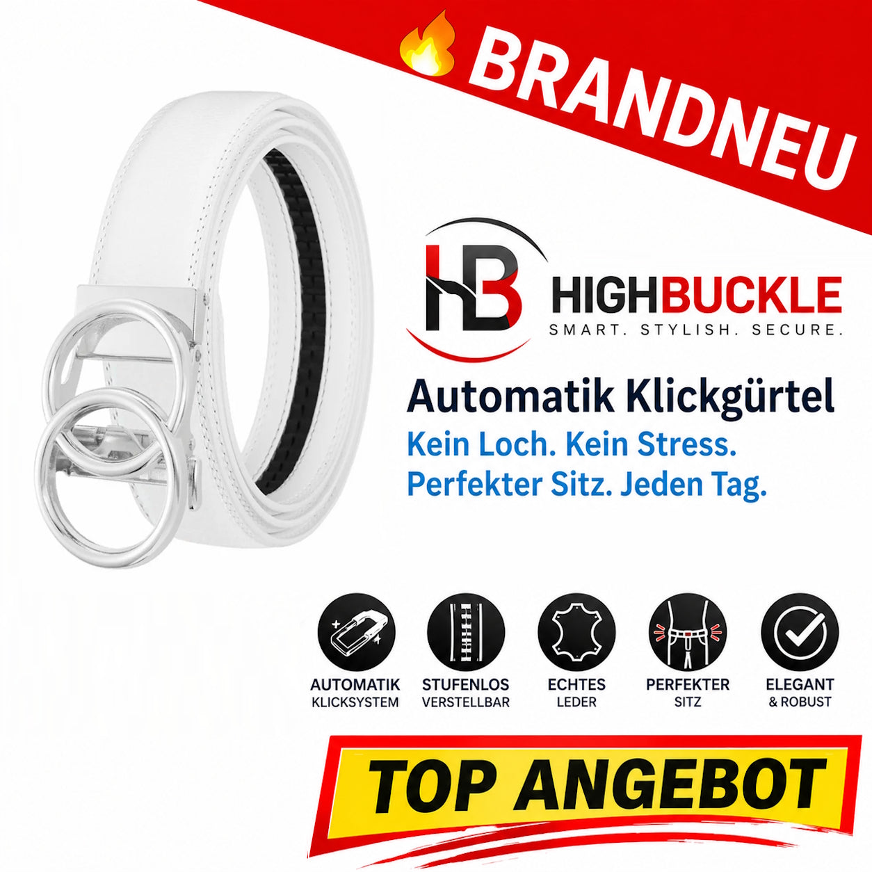 Highbuckle™ Damen Automatik Gürtel Leder Klickgürtel Ohne Löcher verstellbar