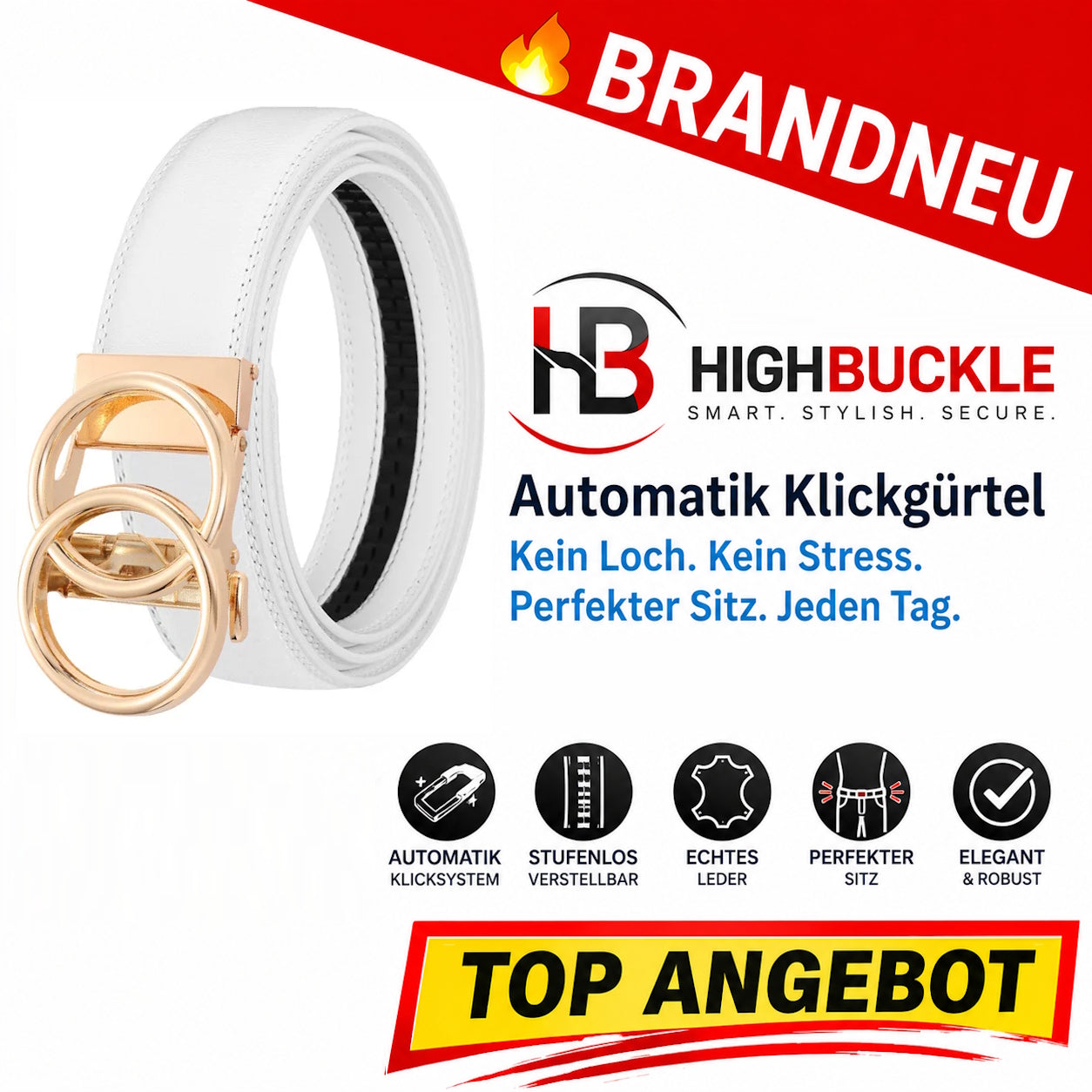Highbuckle™ Damen Automatik Gürtel Leder Klickgürtel Ohne Löcher verstellbar
