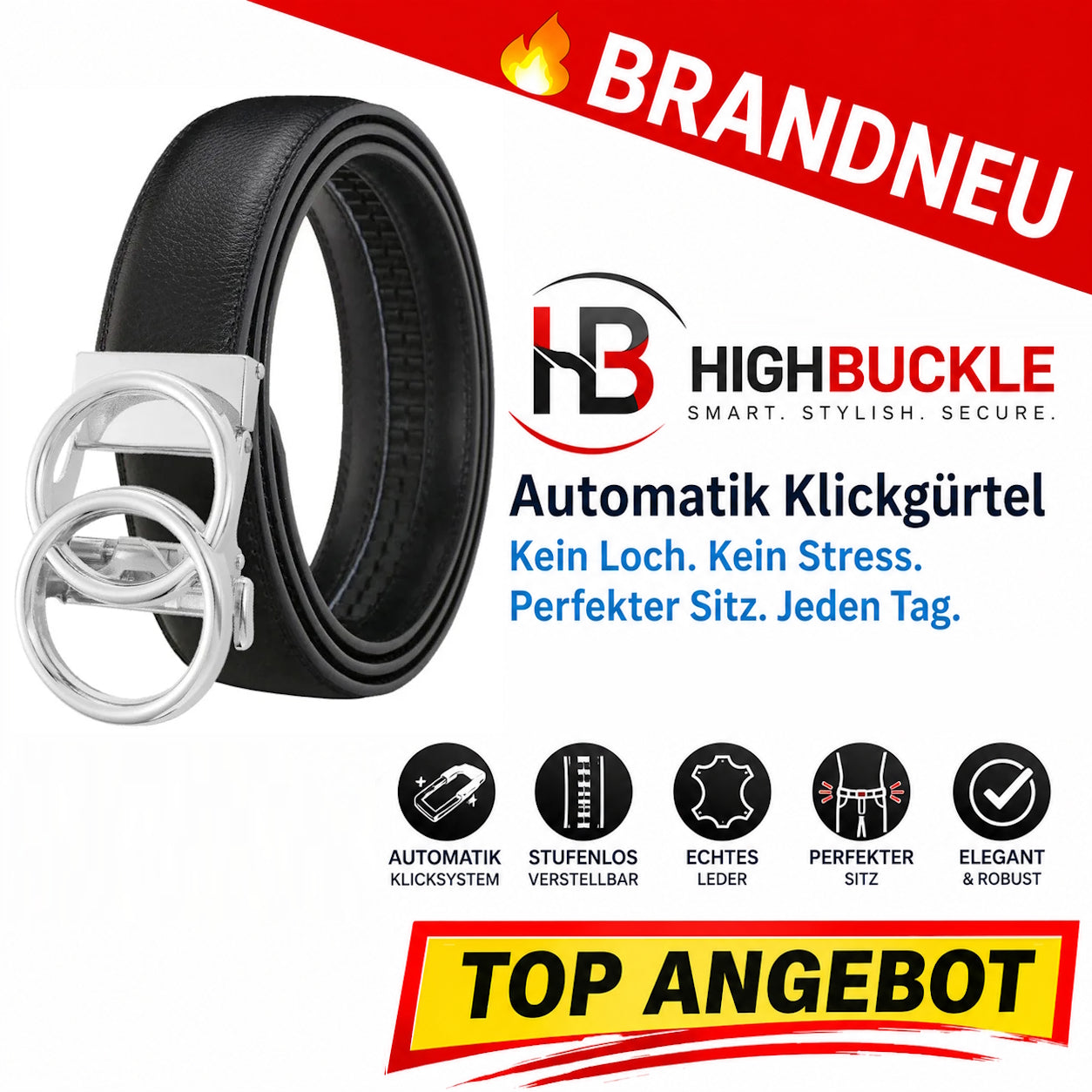 Highbuckle™ Damen Automatik Gürtel Leder Klickgürtel Ohne Löcher verstellbar