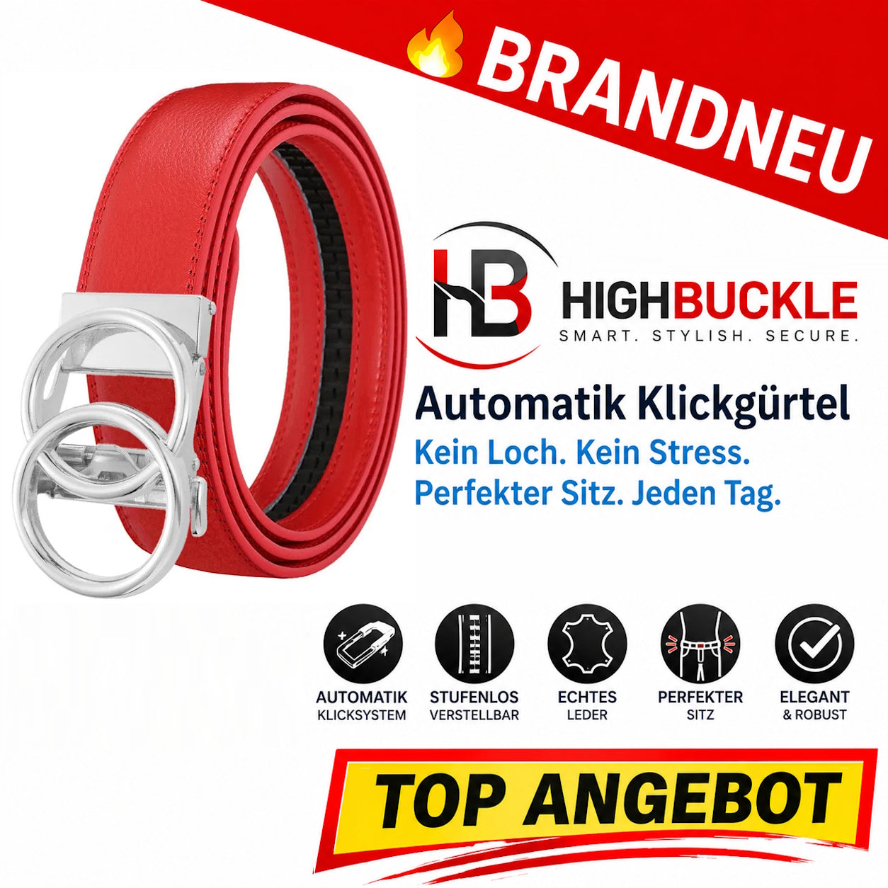 Highbuckle™ Damen Automatik Gürtel Leder Klickgürtel Ohne Löcher verstellbar